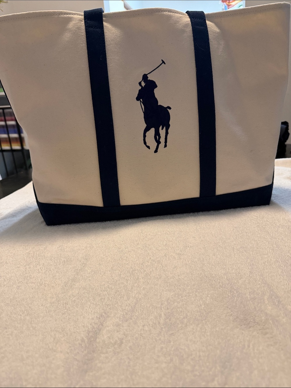 Ralph Lauren Canvas Tote Bag in Cream and Navy